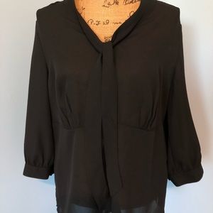 Tie Neck Semi Sheer Women’s Black Blouse